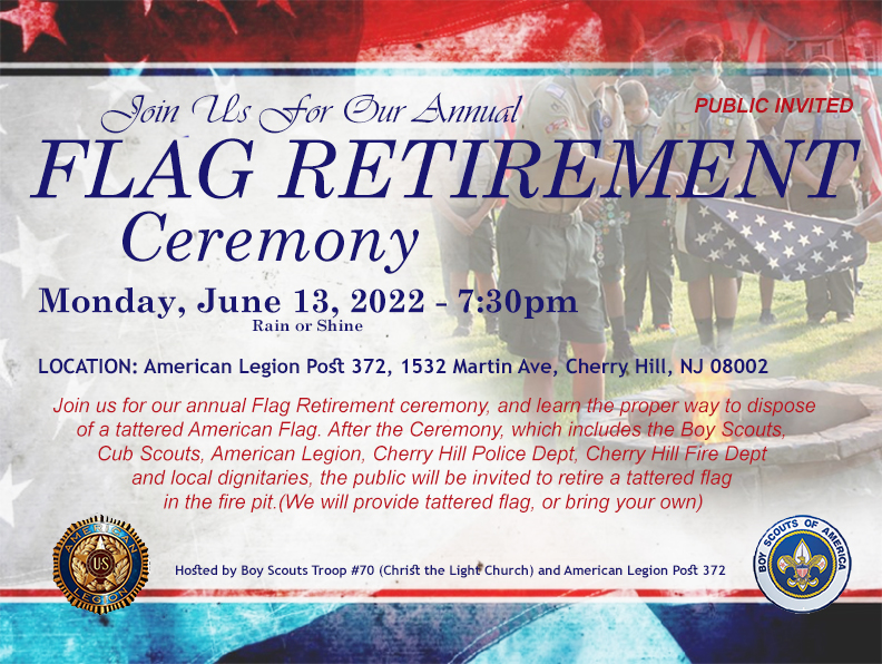 Annual Flag Retirement Ceremony American Legion Cherry Hill NJ Post 372