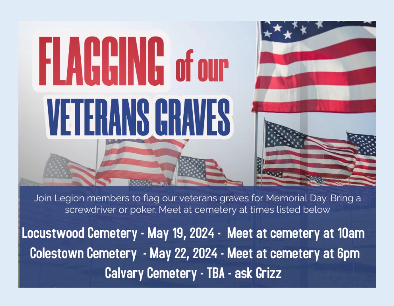 Flagging of graves at Locustwood Cemetery