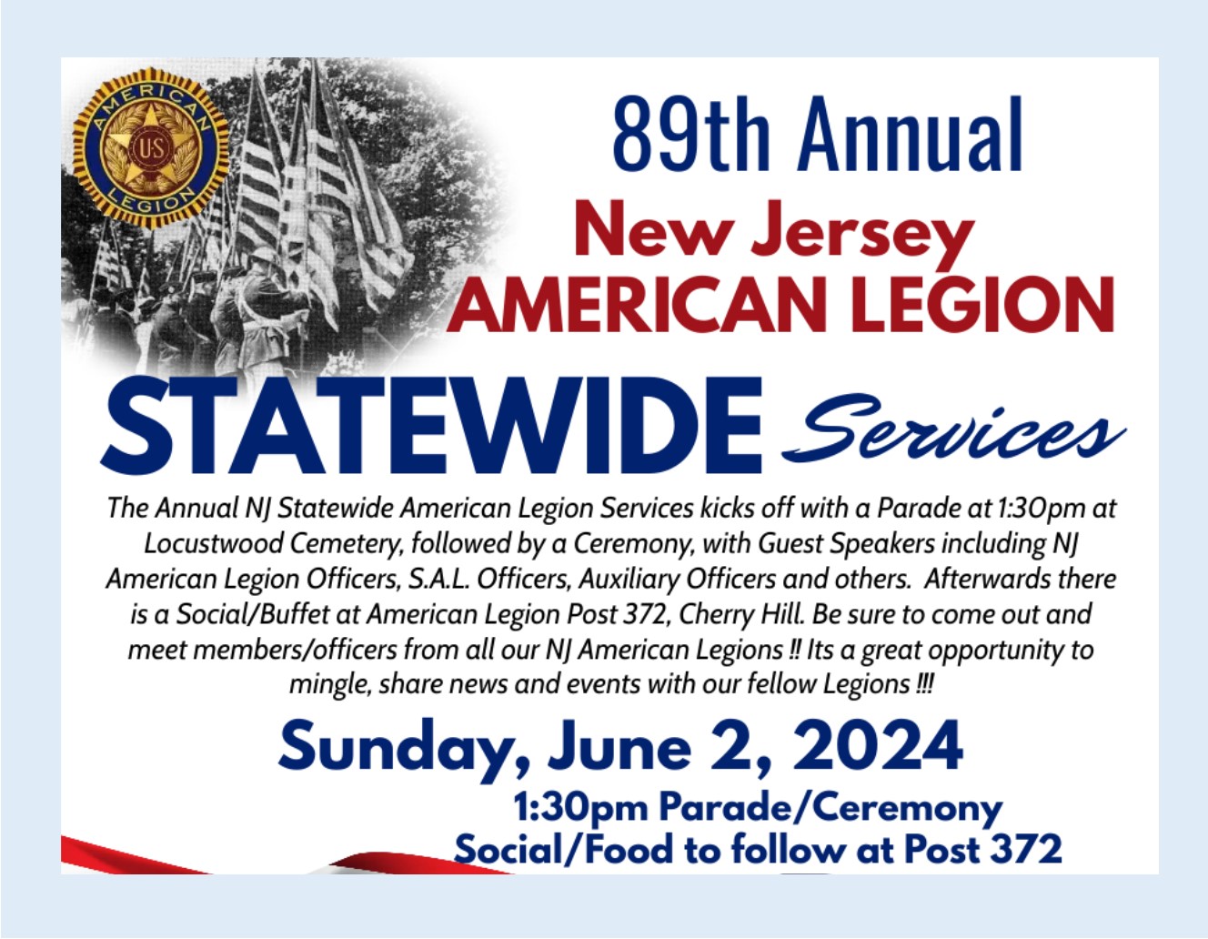 NJ American Legion Statewide Parade, Services and Social