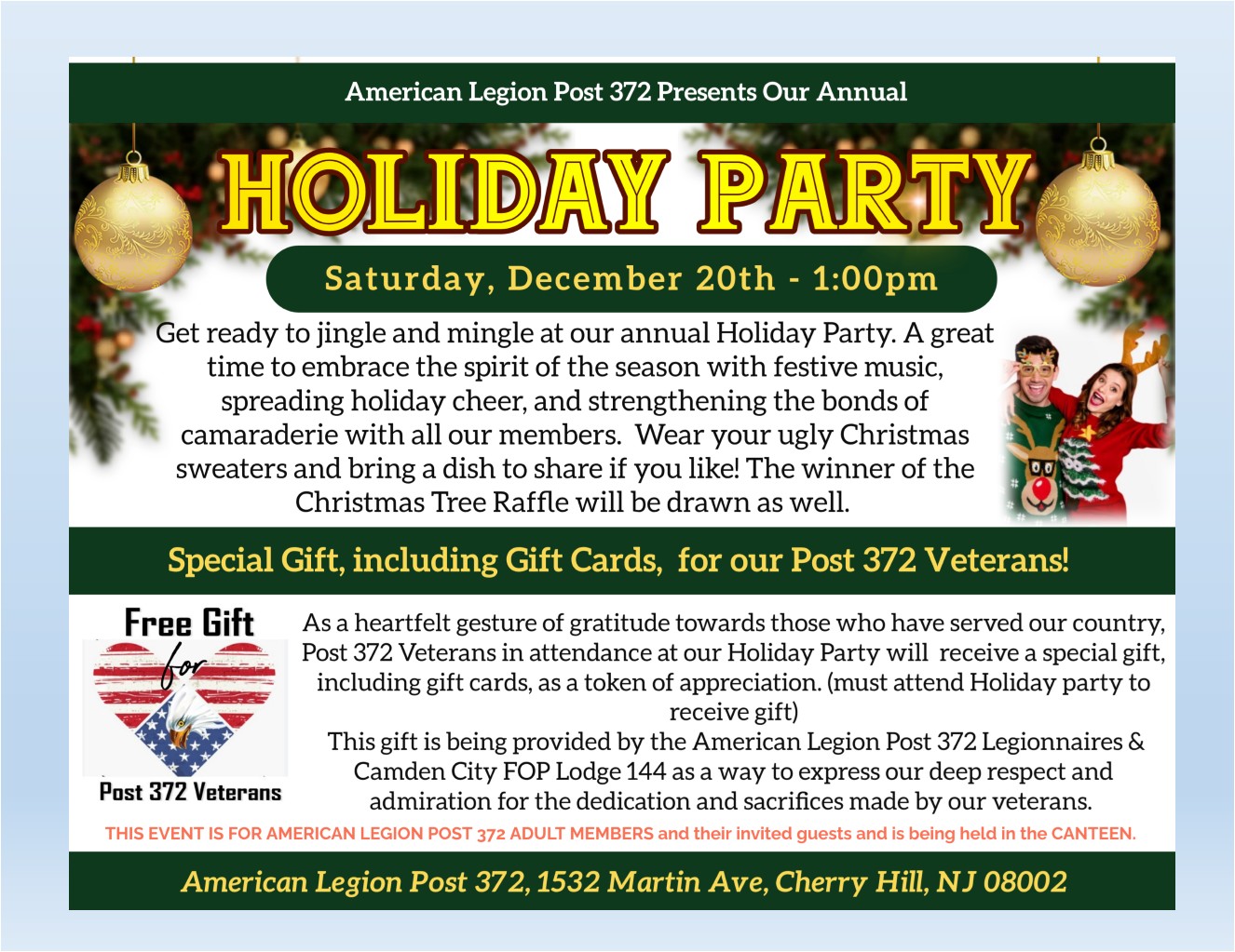 Holiday Party in Canteen - Special Gifts for Post 372 Veterans