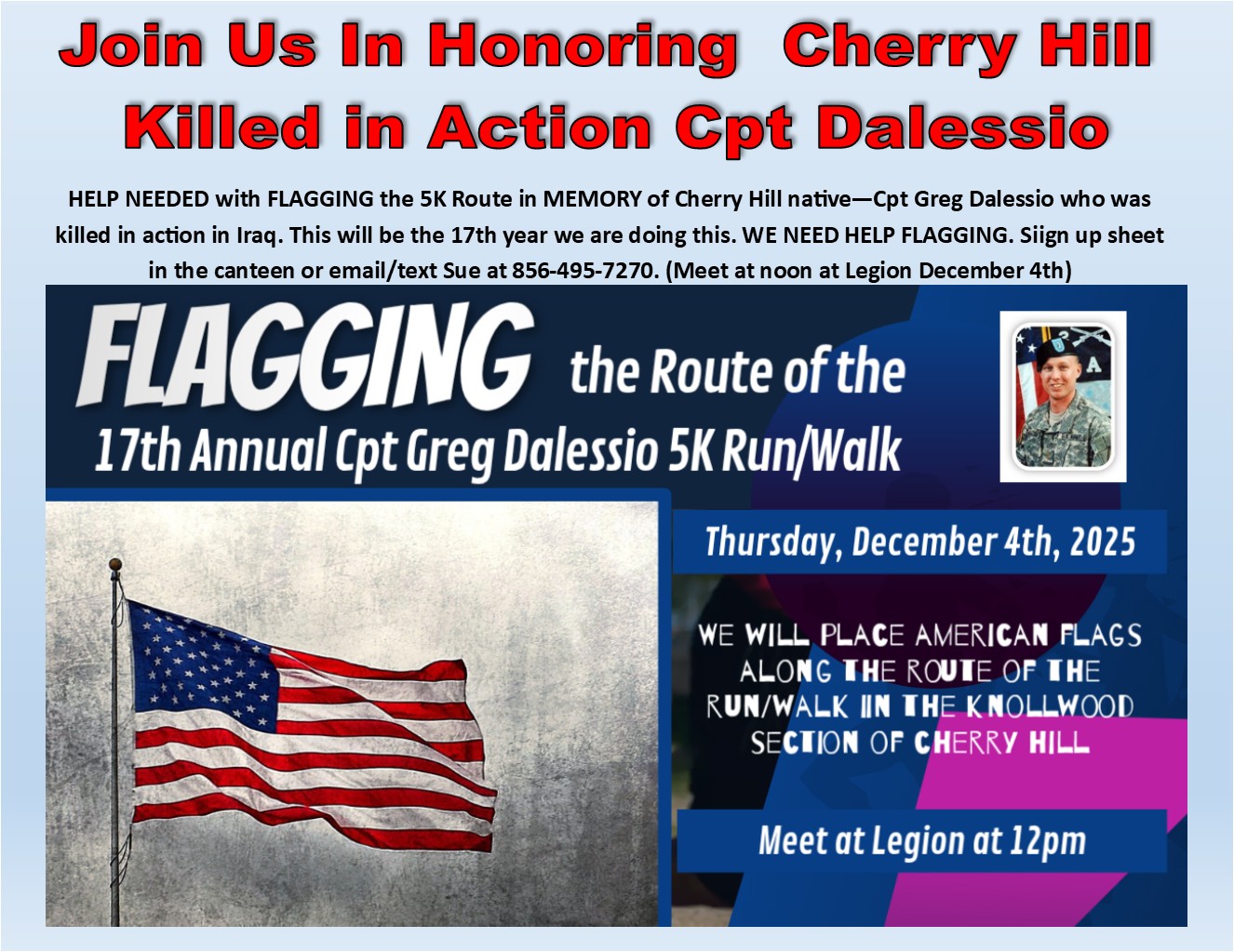 Honoring KIA Dalessio -Help with Flagging 5K Route