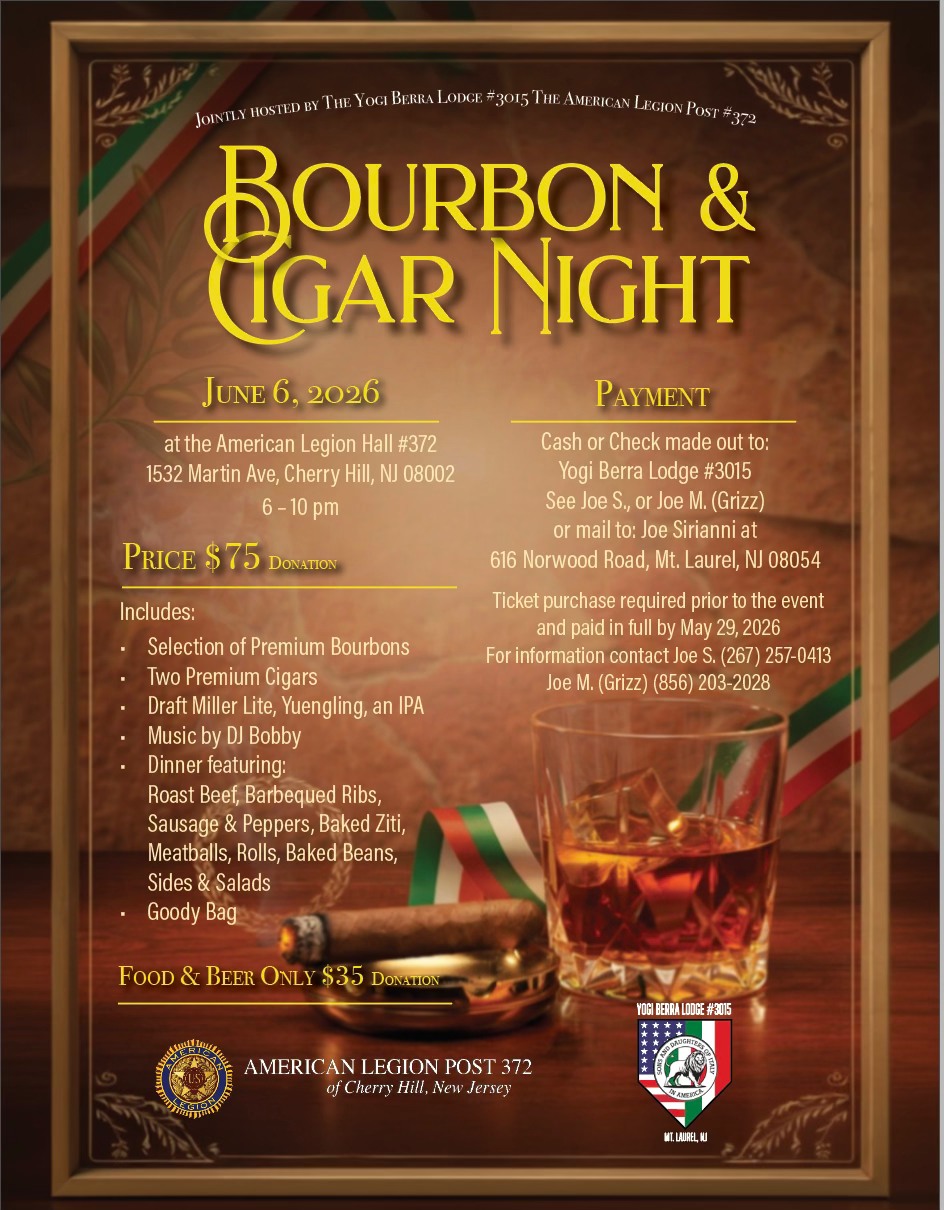 Bourbon & Cigar Night - Hosted by American Legion Post 372 and Sons of Italy